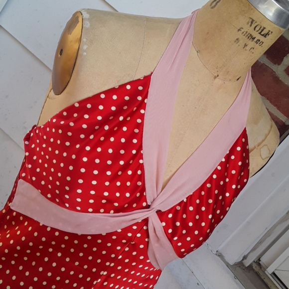 NEW size 8 POLECI Polka dot SILK dress Pinup Girl - Picture 3 of 12